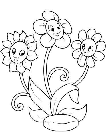 Cute Flower Characters Coloring Page